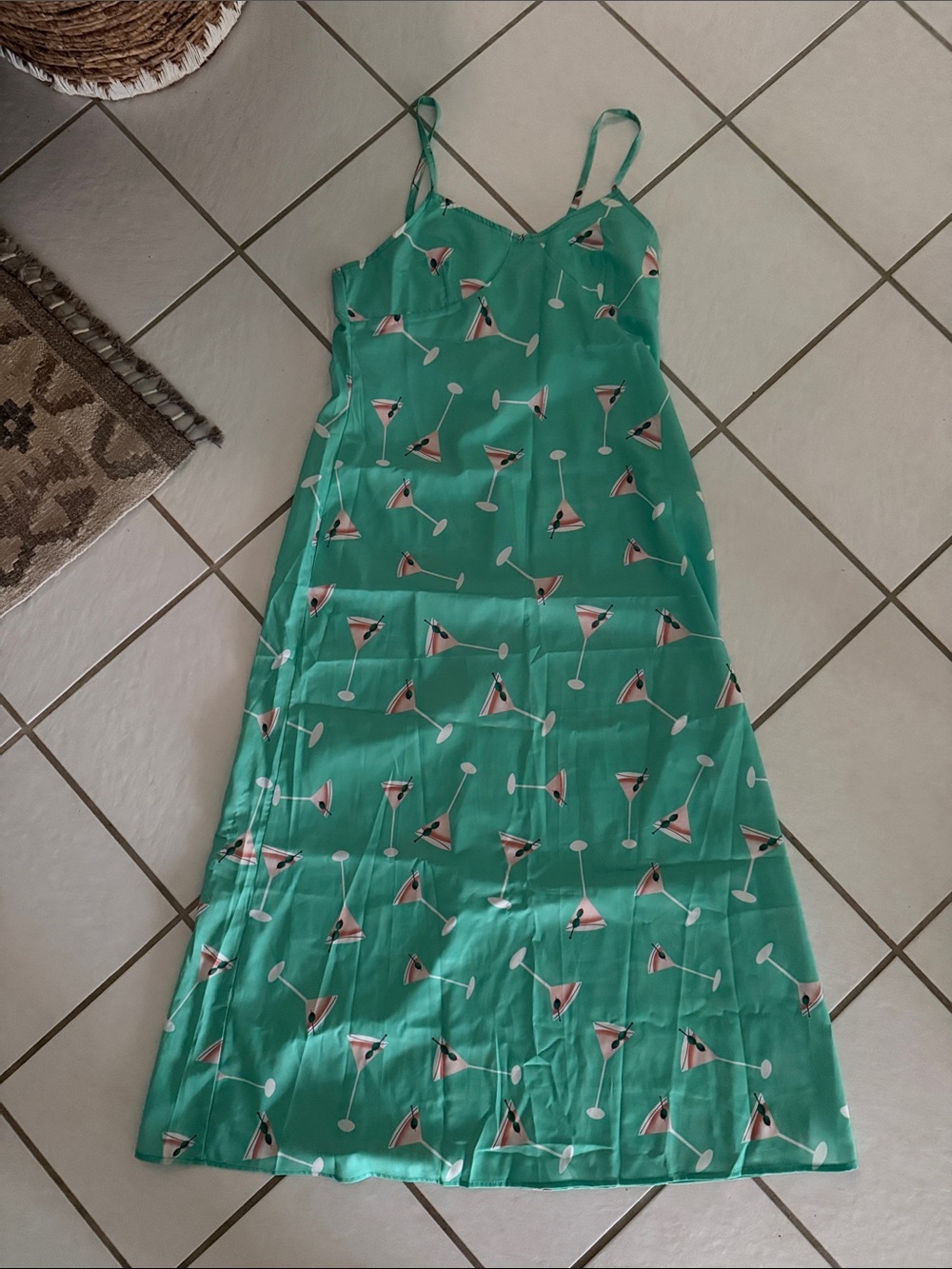 Green Martini-Print Midi Slip Dress